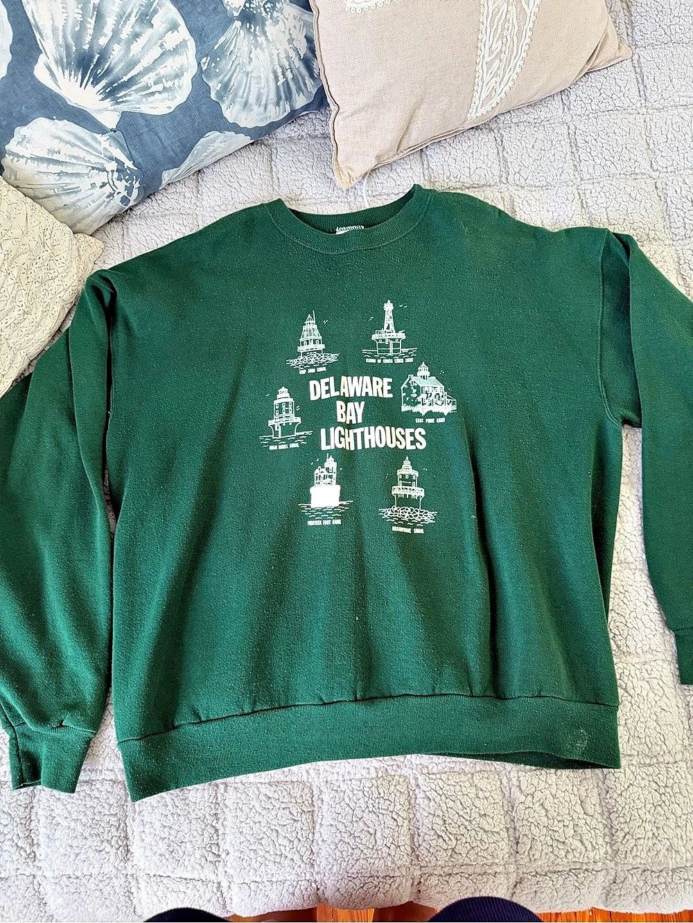 Delaware Bay Lighthouses Graphic Crewneck Green Size XL